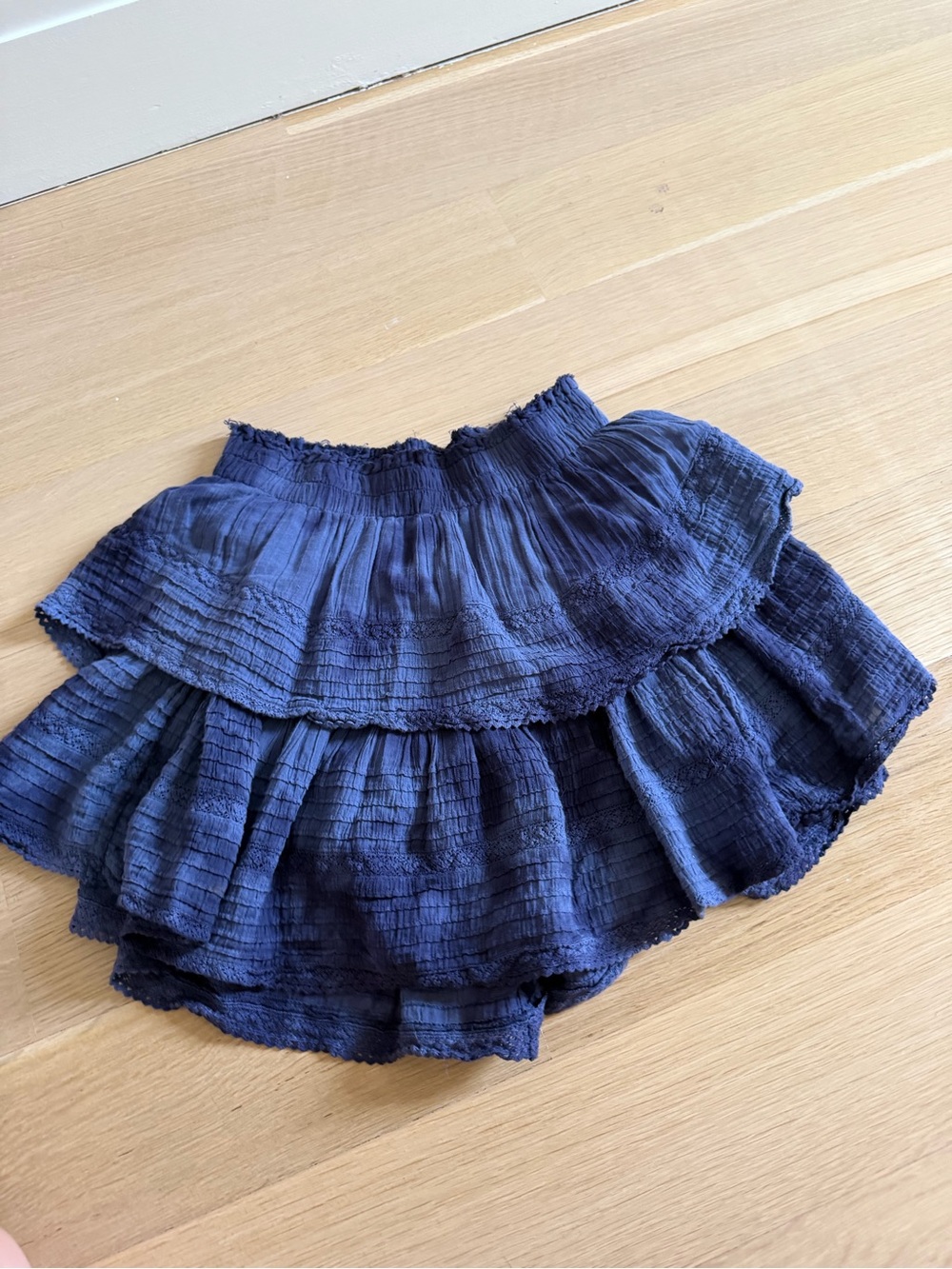 Arie Tiered Navy Blue Ruffle Mini Skirt